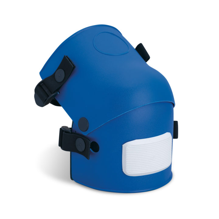 Blue Roboknee Kneepad with White rectangular pad on bottom front