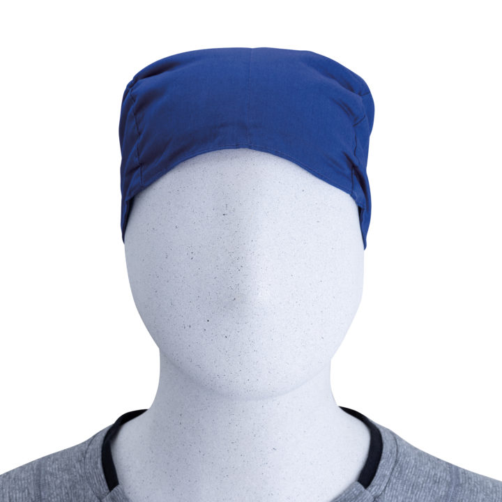 Blue Cooling Beanie on top of head