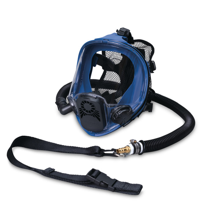 Blue Low Pressure Full Face Mask Respirator with downtube and waist belt with clip