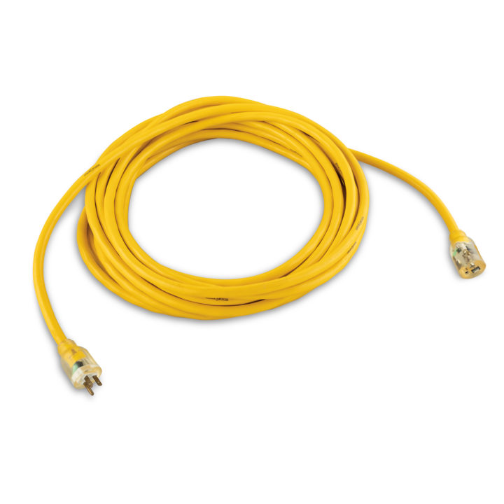 Yellow standard extension cord with plug and socket