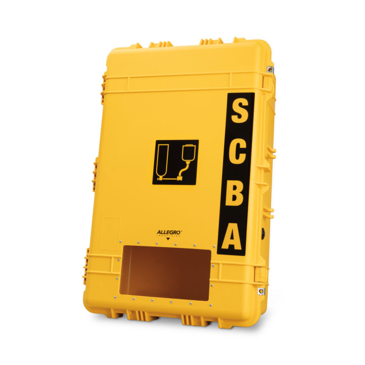 Yellow all-weather SCBA Storage Case with clear window in front