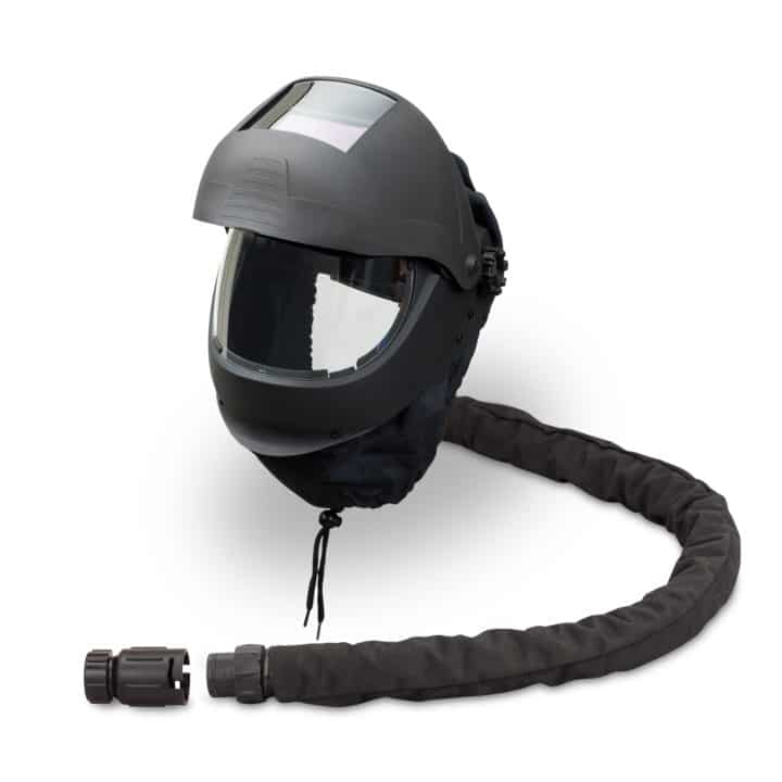 Black Grinding & Welding Helmet with Black Visor (up) with FR cover downtube